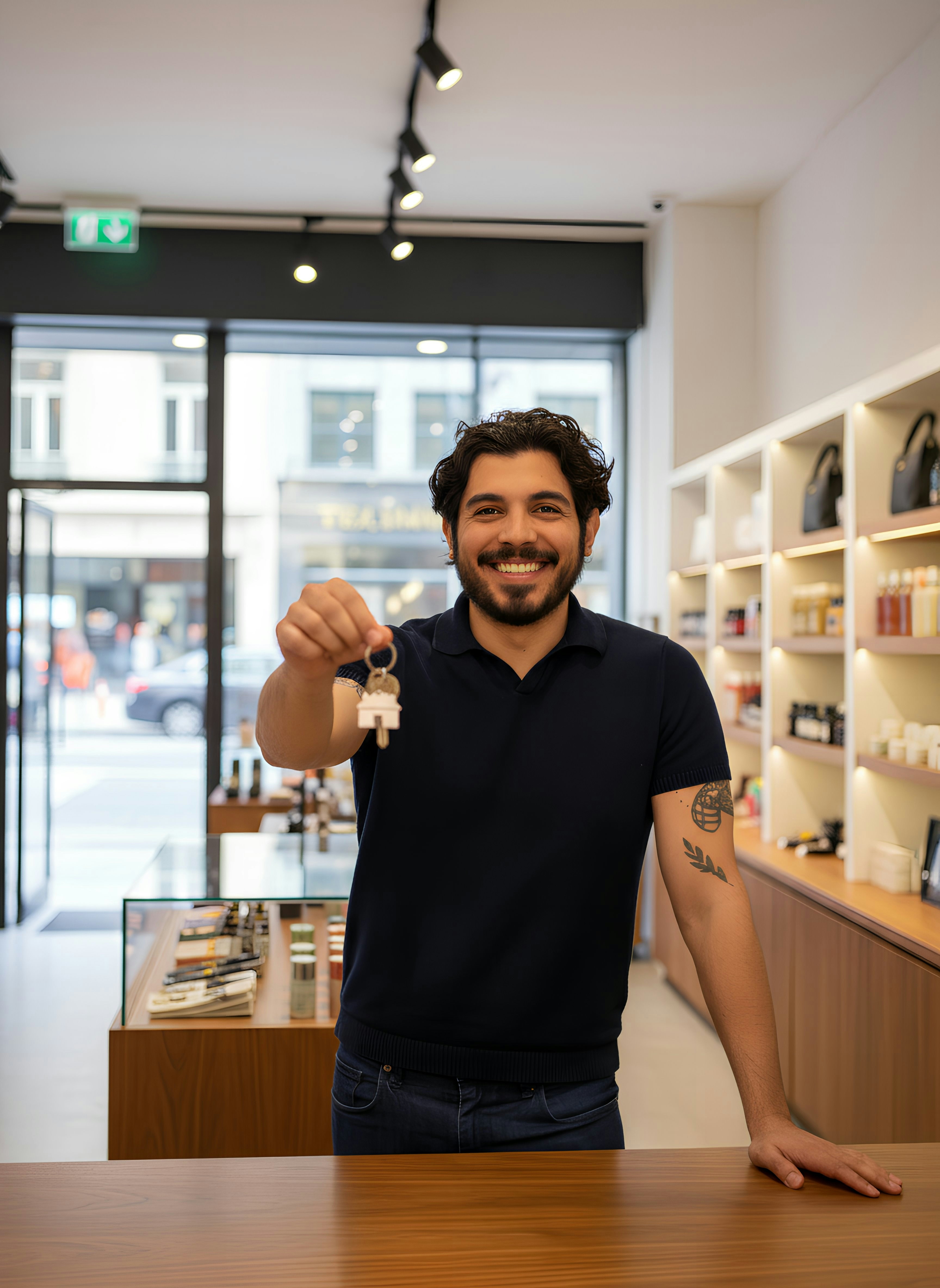 Man smiling while holding new house keys